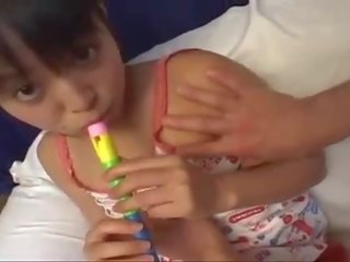 Teen asian chick playing with flute forced to play shaft